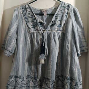 Embroidered Blue Tunic Top